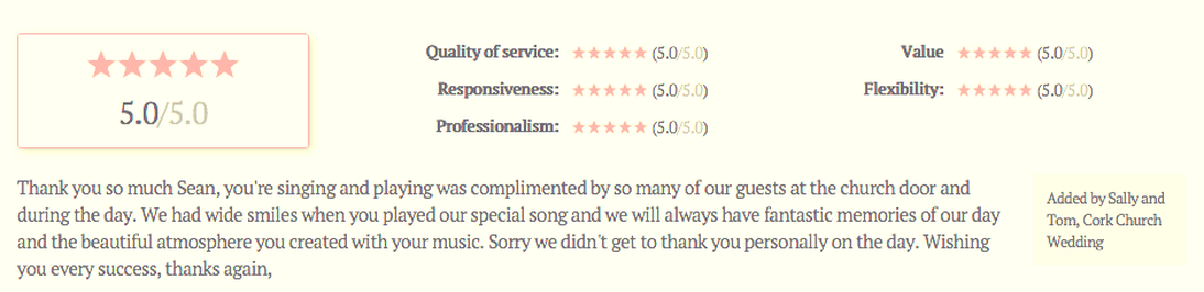 Sean de Burca, Weddings Online Review male wedding singer Ireland