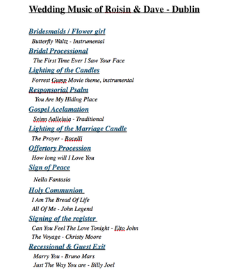 Wedding Ceremony Music Plan